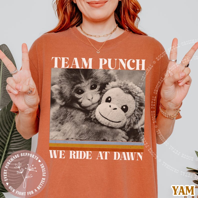 Team Punch Monkey Ride At Dawn Hopecore Retro Tshirt Save Punch Anti Bully Animal Lover Baby Monkey Cute Shirt