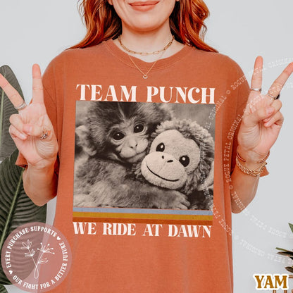 Team Punch Monkey Ride At Dawn Hopecore Retro Tshirt Save Punch Anti Bully Animal Lover Baby Monkey Cute Shirt