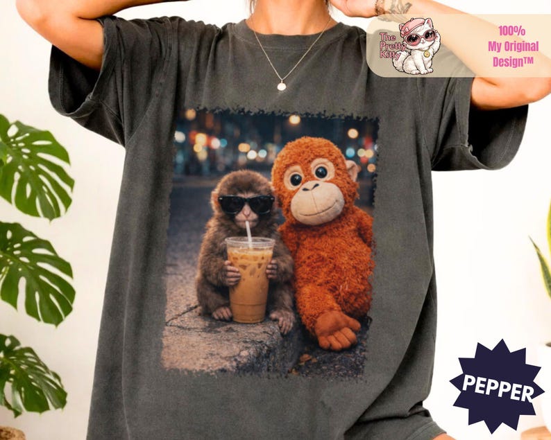 Baby Monkey Punch Shirt, Punch Iced Coffee Shirt, Plush Coffee Graphic tee