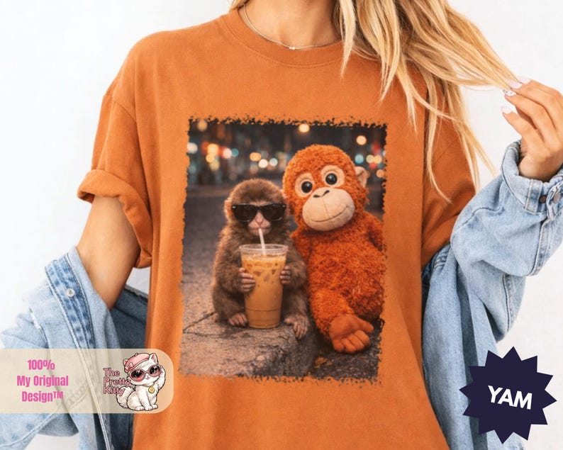 Baby Monkey Punch Shirt, Punch Iced Coffee Shirt, Plush Coffee Graphic tee