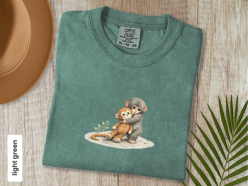 Monkey Punch Shirt, Baby Monkey Holding Plush Toy T-Shirt, Animal Lover Gift, Viral Sad Monkey Meme, Mama & Youth Graphic Tee