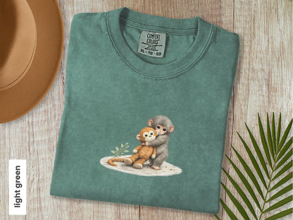 Monkey Punch Shirt, Baby Monkey Holding Plush Toy T-Shirt, Animal Lover Gift, Viral Sad Monkey Meme, Mama & Youth Graphic Tee