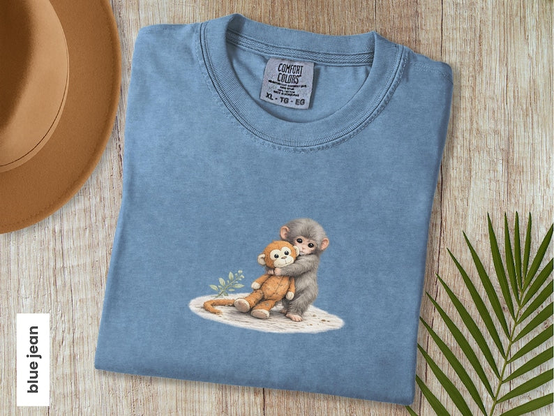 Monkey Punch Shirt, Baby Monkey Holding Plush Toy T-Shirt, Animal Lover Gift, Viral Sad Monkey Meme, Mama & Youth Graphic Tee