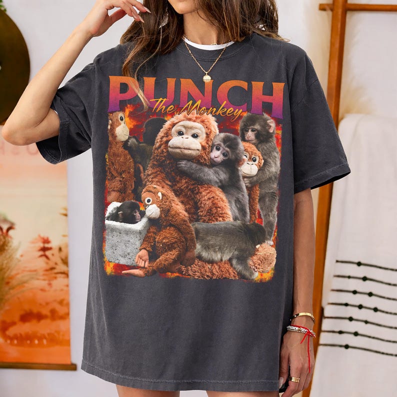 Vintage Bootleg Style Punch The Monkey Shirt, Funny Empathetic Meme Tee