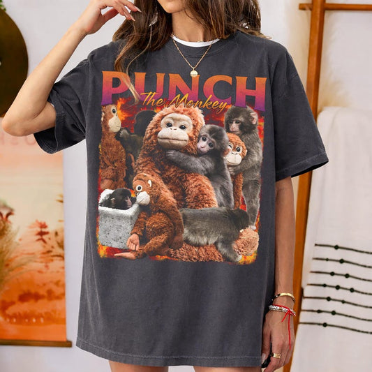 Vintage Bootleg Style Punch The Monkey Shirt, Funny Empathetic Meme Tee