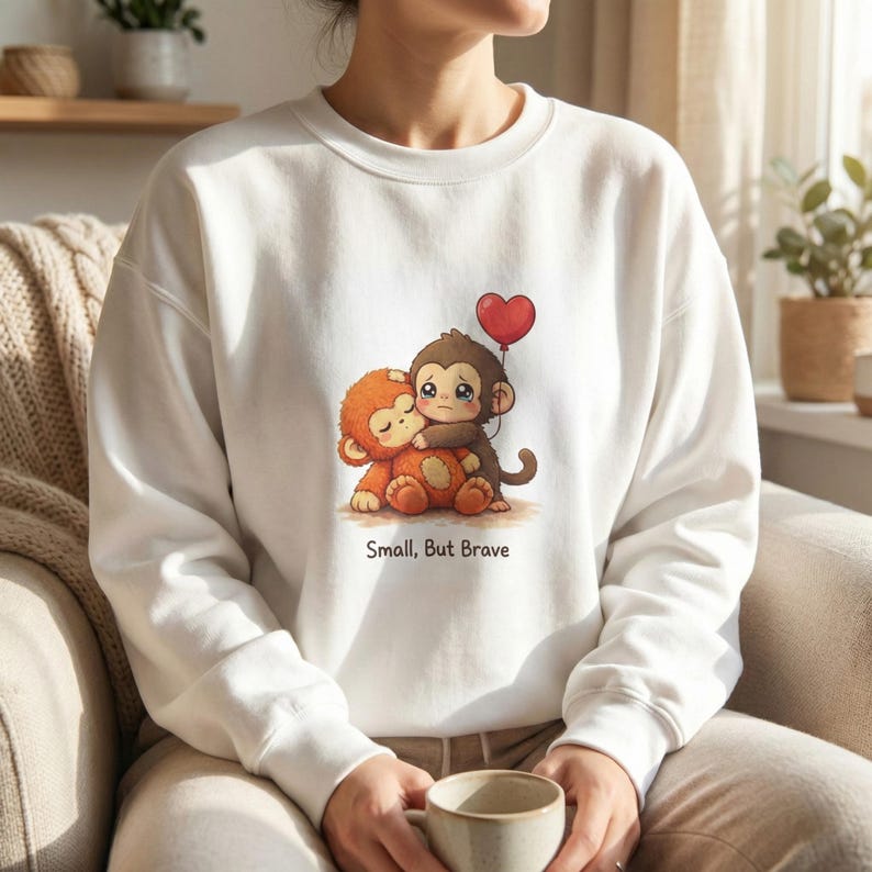 Baby Punch Monkey Sweatshirt, Small But Brave, Abandoned Rescue Story Gift, Viral Monkey Crewneck