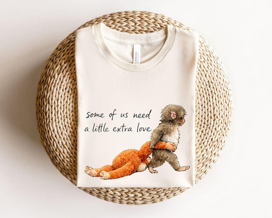 Monkey Punch Shirt, Baby Monkey Holding Plush Toy Tee, Emotional Shirt, Mother Gift, Animal Lover Gift, Cute Trendy Shirt, Baby Monkey Shirt
