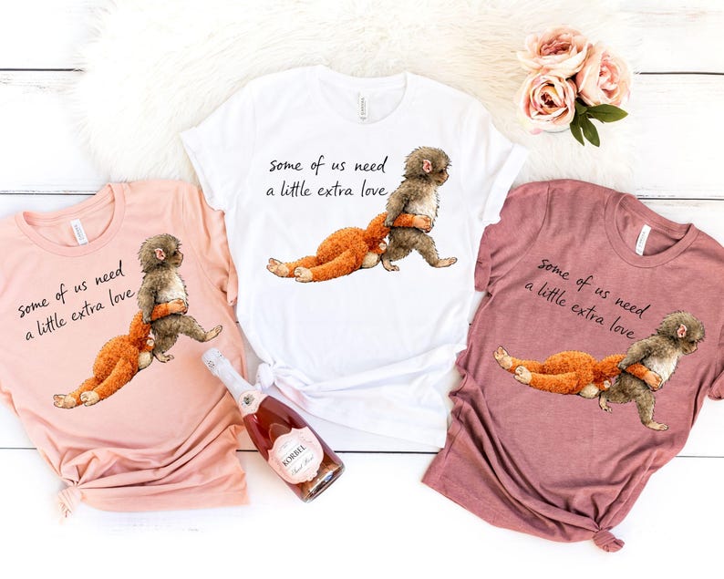 Monkey Punch Shirt, Baby Monkey Holding Plush Toy Tee, Emotional Shirt, Mother Gift, Animal Lover Gift, Cute Trendy Shirt, Baby Monkey Shirt