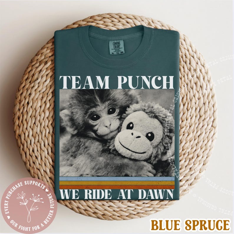 Team Punch Monkey Ride At Dawn Hopecore Retro Tshirt Save Punch Anti Bully Animal Lover Baby Monkey Cute Shirt