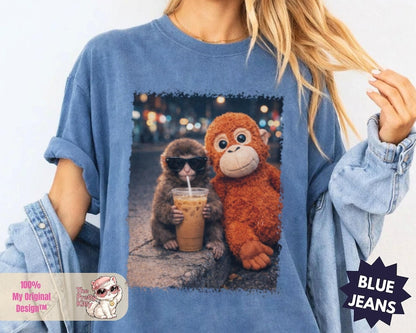 Baby Monkey Punch Shirt, Punch Iced Coffee Shirt, Plush Coffee Graphic tee