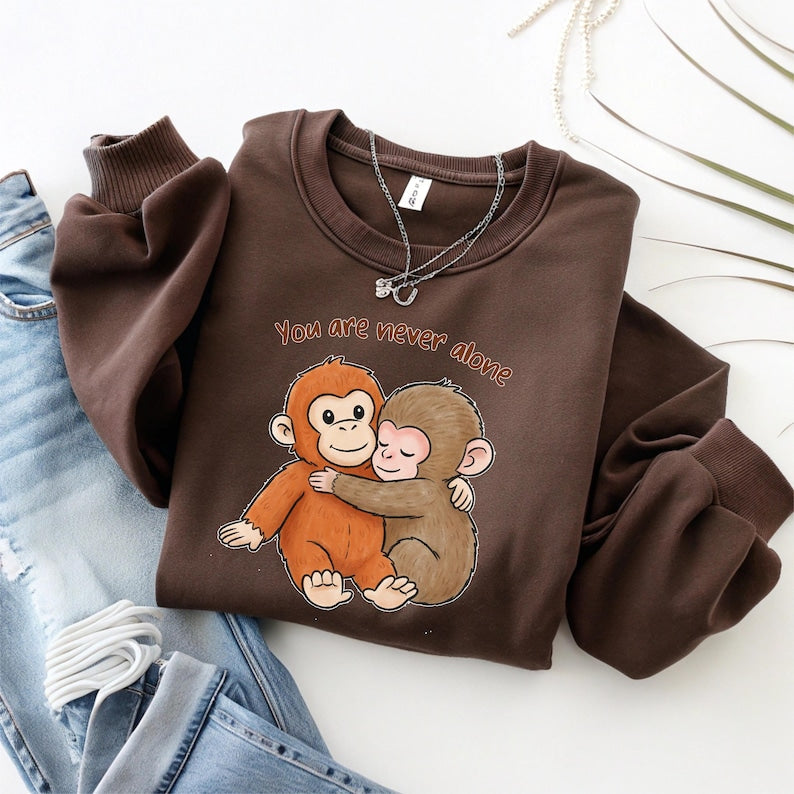 You Are Never Alone Sweatshirt, Baby Monkey Punch, Monkey Plush Top, Team Punch Shirt, Cute Humor Animal Shirt, Support Monkey Punch Shirt