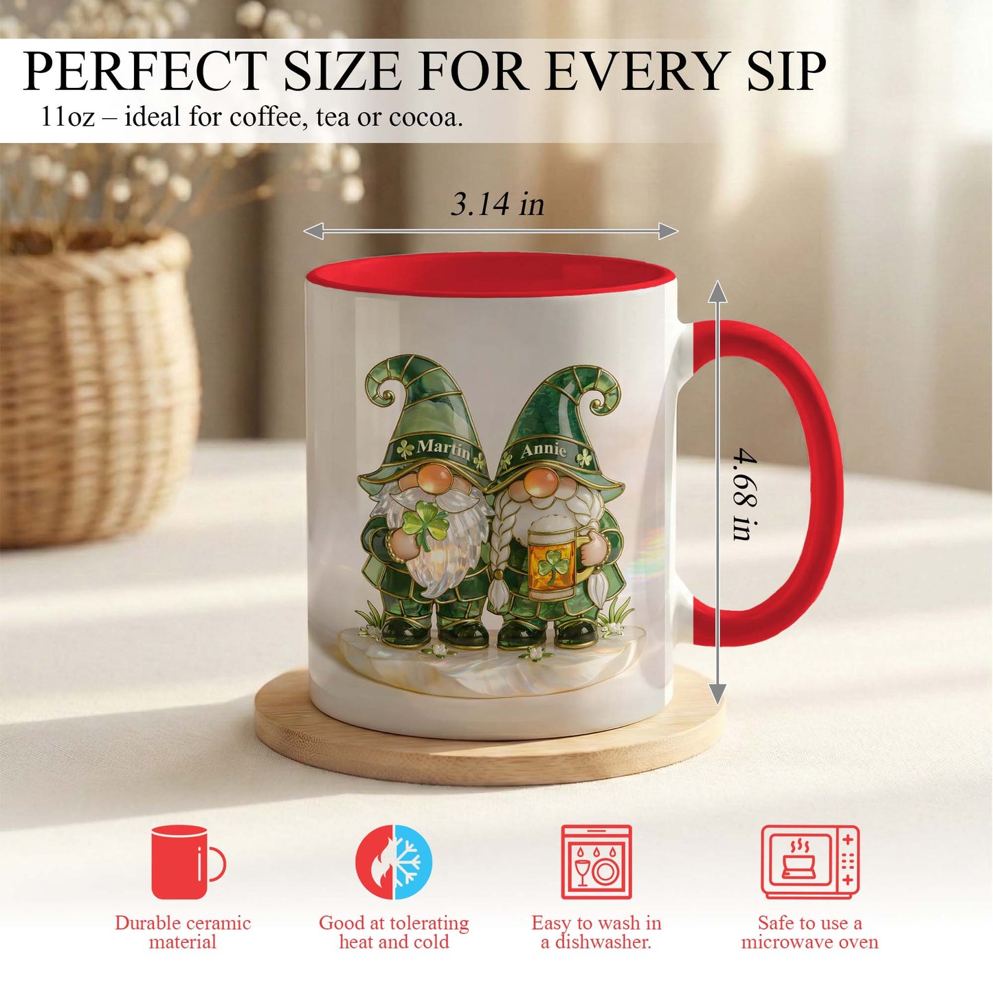 Lucky Clover Gnome Mug – Personalized Couple Coffee Mug St. Patrick’s Day Gift