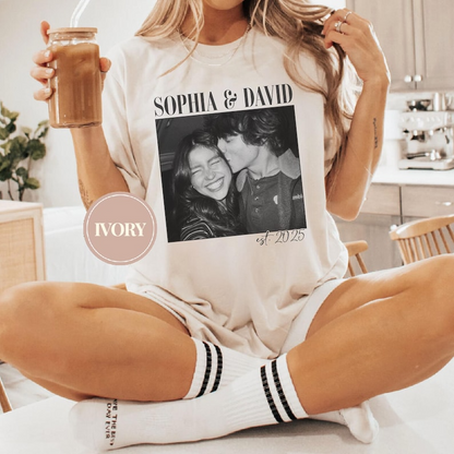 Vintage Couple Picture Matching, Anniversary Gift, Valentine's Day Gifts - Personalized Photo Comfort Tee