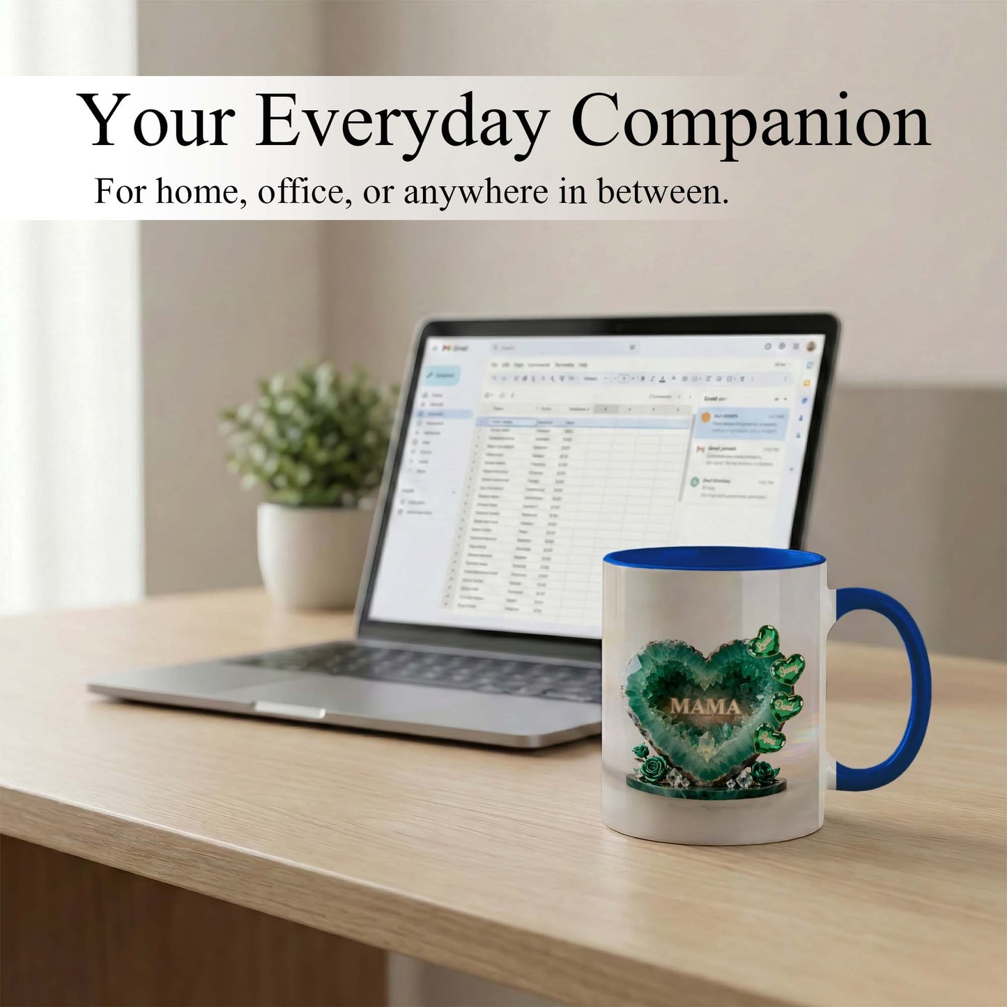 Custom Mom Mug with Kids Names – Green Crystal Heart Mama Coffee Mug