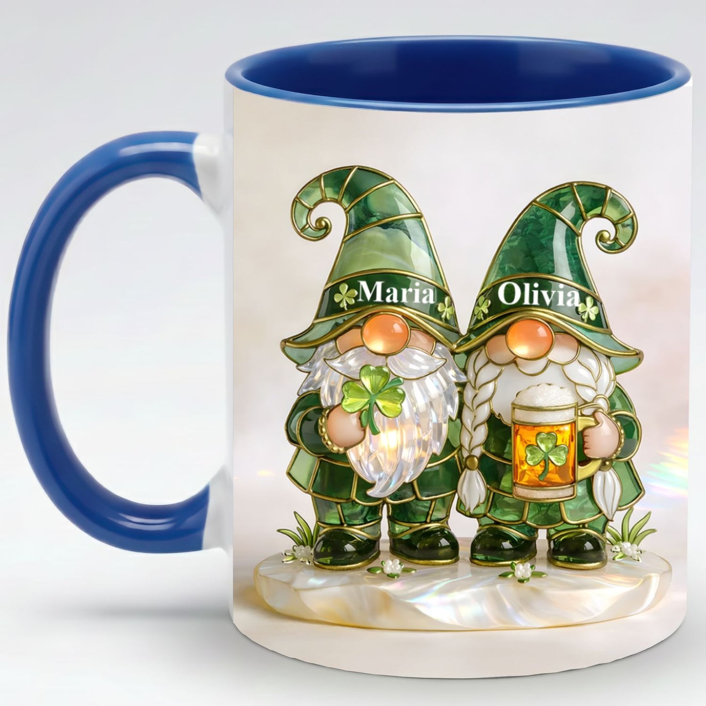 Lucky Clover Gnome Mug – Personalized Couple Coffee Mug St. Patrick’s Day Gift