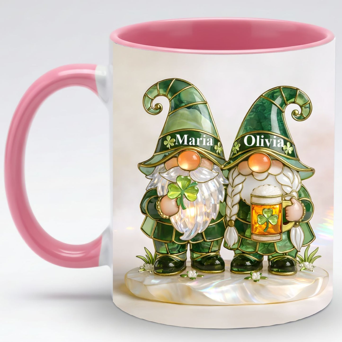 Lucky Clover Gnome Mug – Personalized Couple Coffee Mug St. Patrick’s Day Gift