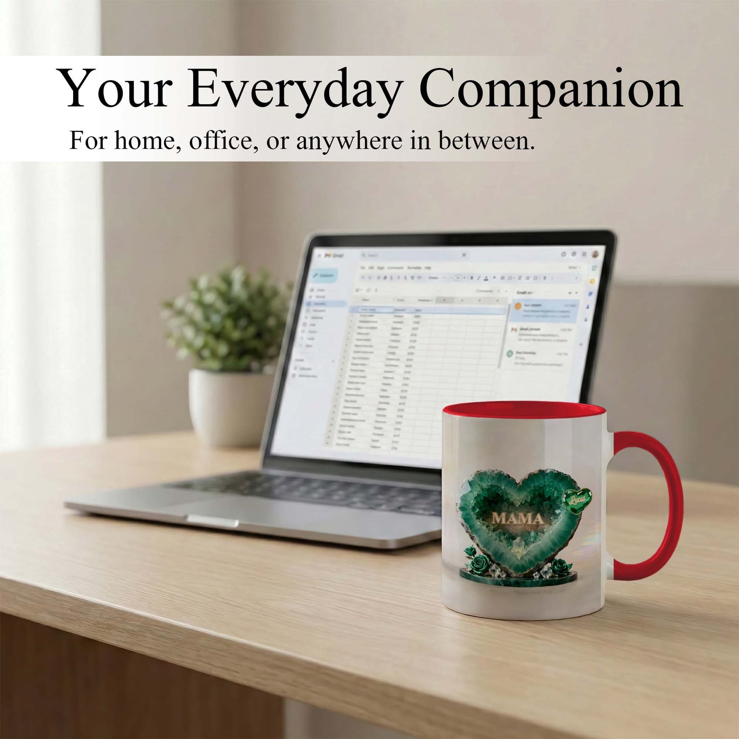 Custom Mom Mug with Kids Names – Green Crystal Heart Mama Coffee Mug