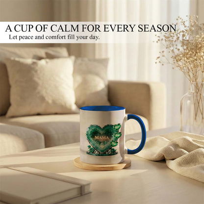 Custom Mom Mug with Kids Names – Green Crystal Heart Mama Coffee Mug